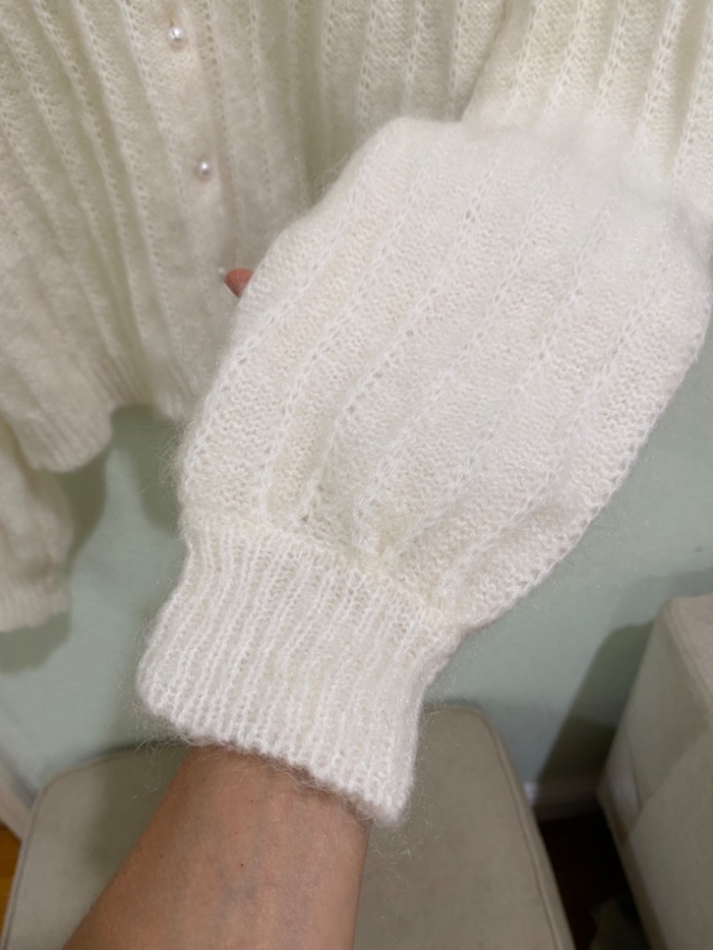 Sezane Ecru Amance Knit Pearl Button Cardigan Medium - Picture 7 of 11